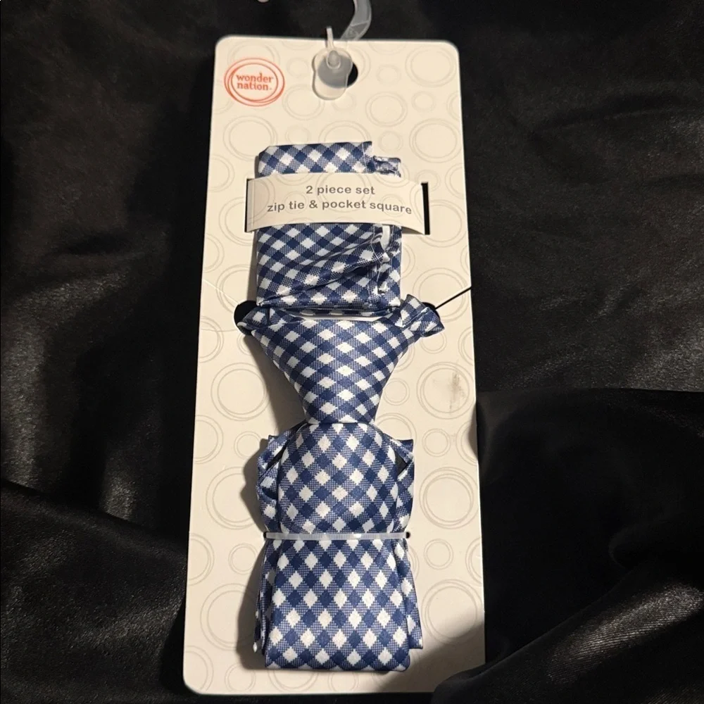 Boys Blue & White Necktie and Pocket Square Set, 2-Piece
